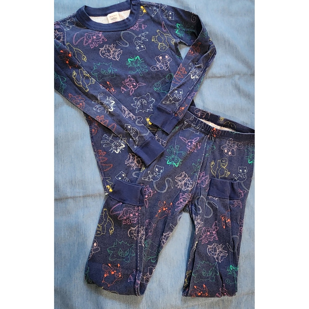 Hanna Andersson Pokemon‎ Pajamas Set Navy Blue Neon Characters Kids US 6-7